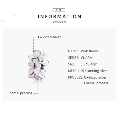925 Sterling Silver Enamel Flower Charm Bracelet