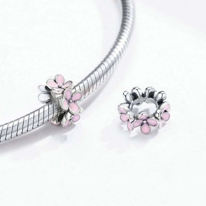 925 Sterling Silver Enamel Flower Charm Bracelet