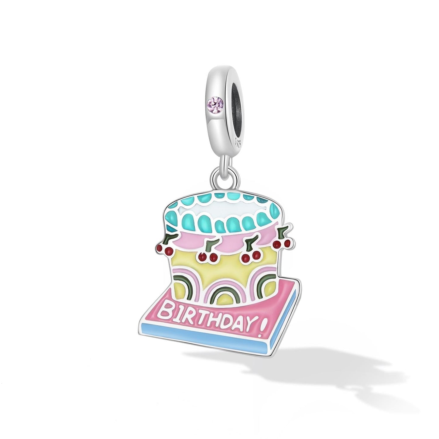 925 Sterling Silver Cherry Cake Pendant For Bracelet Or Necklace