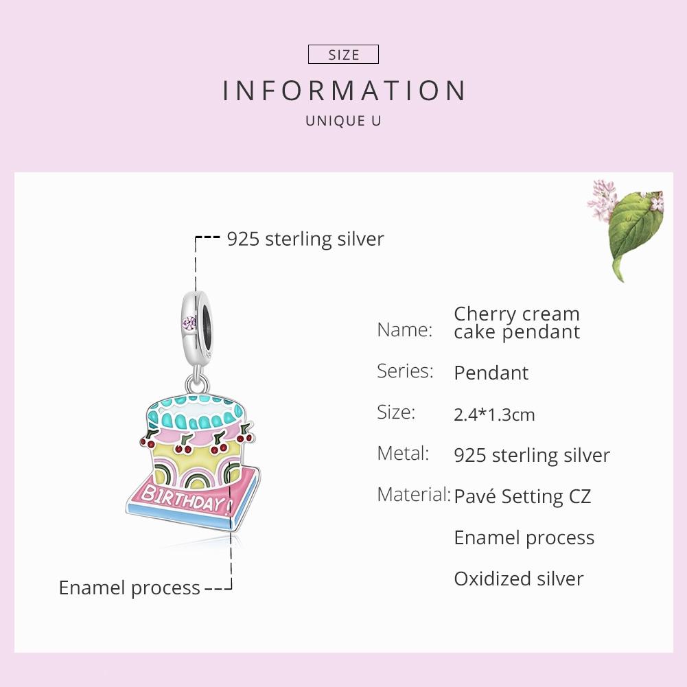 925 Sterling Silver Cherry Cake Pendant For Bracelet Or Necklace