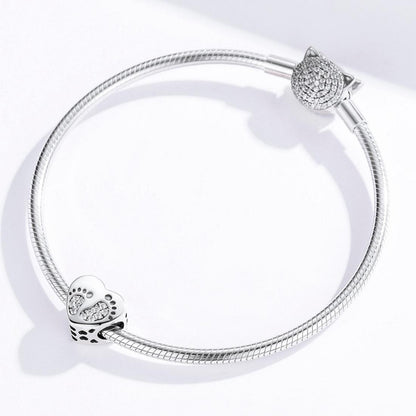 925 Sterling Silver Heart Footprint Beads For Diy Bracelets