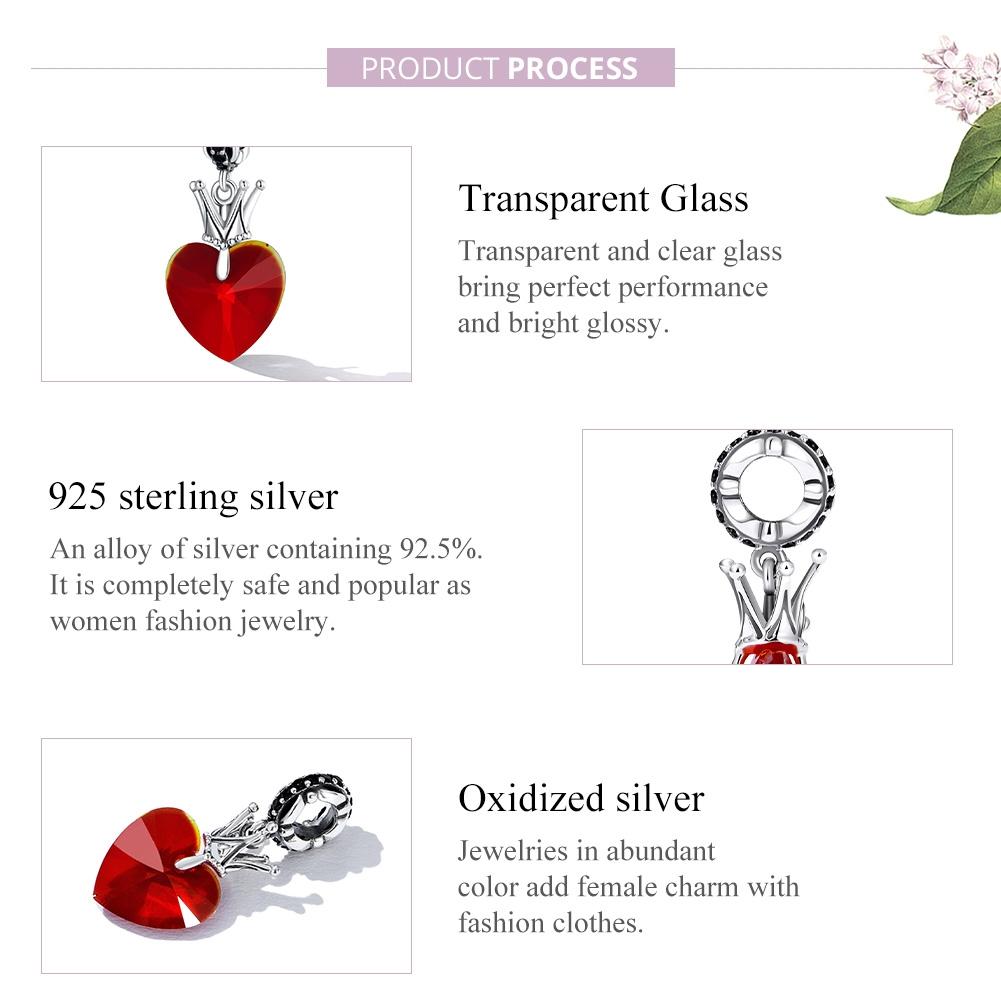 925 Sterling Silver Crown Heart Pendant For Bracelet Or Necklace