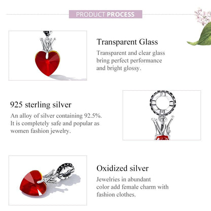 925 Sterling Silver Crown Heart Pendant For Bracelet Or Necklace