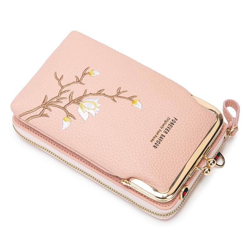 Black Embroidered Single Shoulder Phone Bag Wallet - Blue