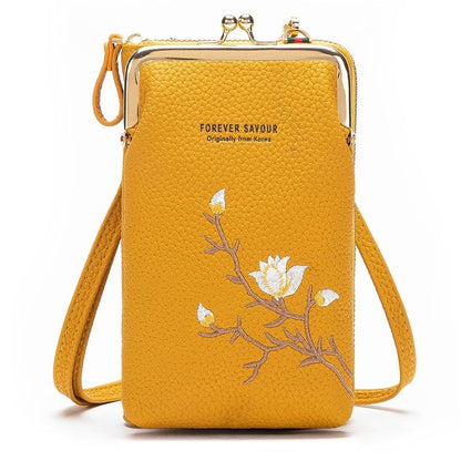 Black Embroidered Single Shoulder Phone Bag Wallet - Blue