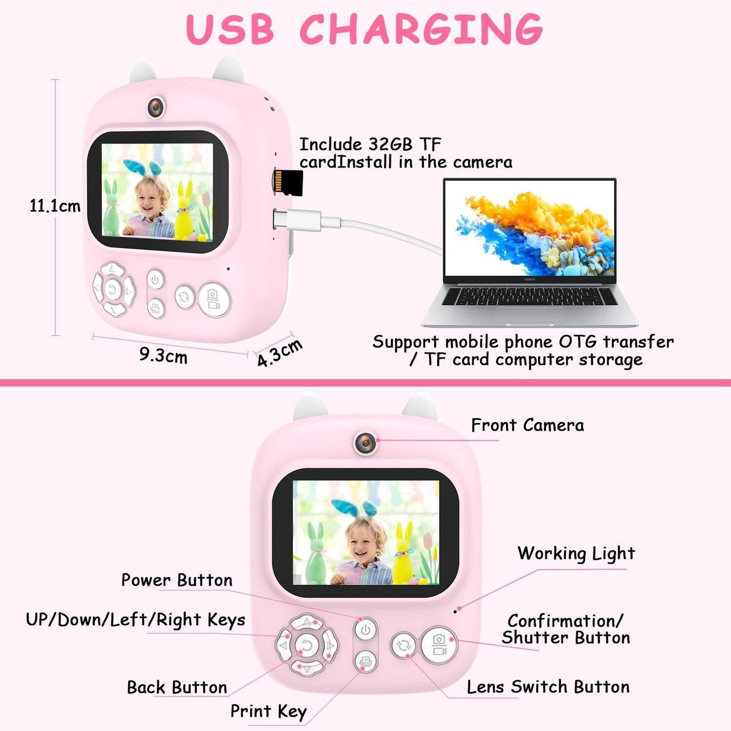 32G Instant Camera With 2.4 Display & Card Reader For Kids - 1200W Blue - 32G + Card Reader Blue