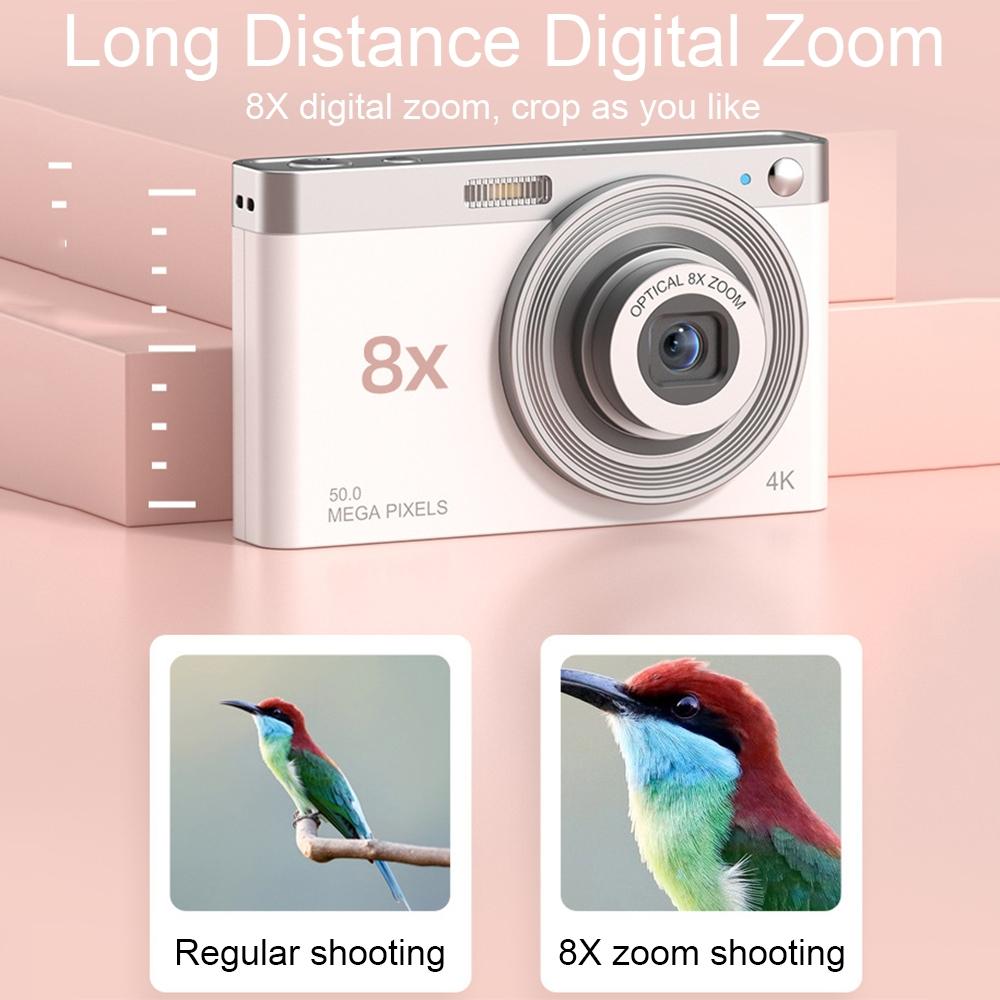 4K 8X Optical Zoom Telescopic Lens Digital Camera - Includes Card Reader & Wiper - Pink