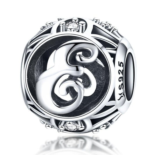 925 Sterling Silver 26 English Letter Beads For Diy Bracelets & Necklaces Style - E