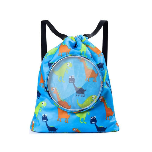 Blue Waterproof Drawstring Beach Bag L Size For Kids Wet & Dry Separation Shoulder Strap - Blue S
