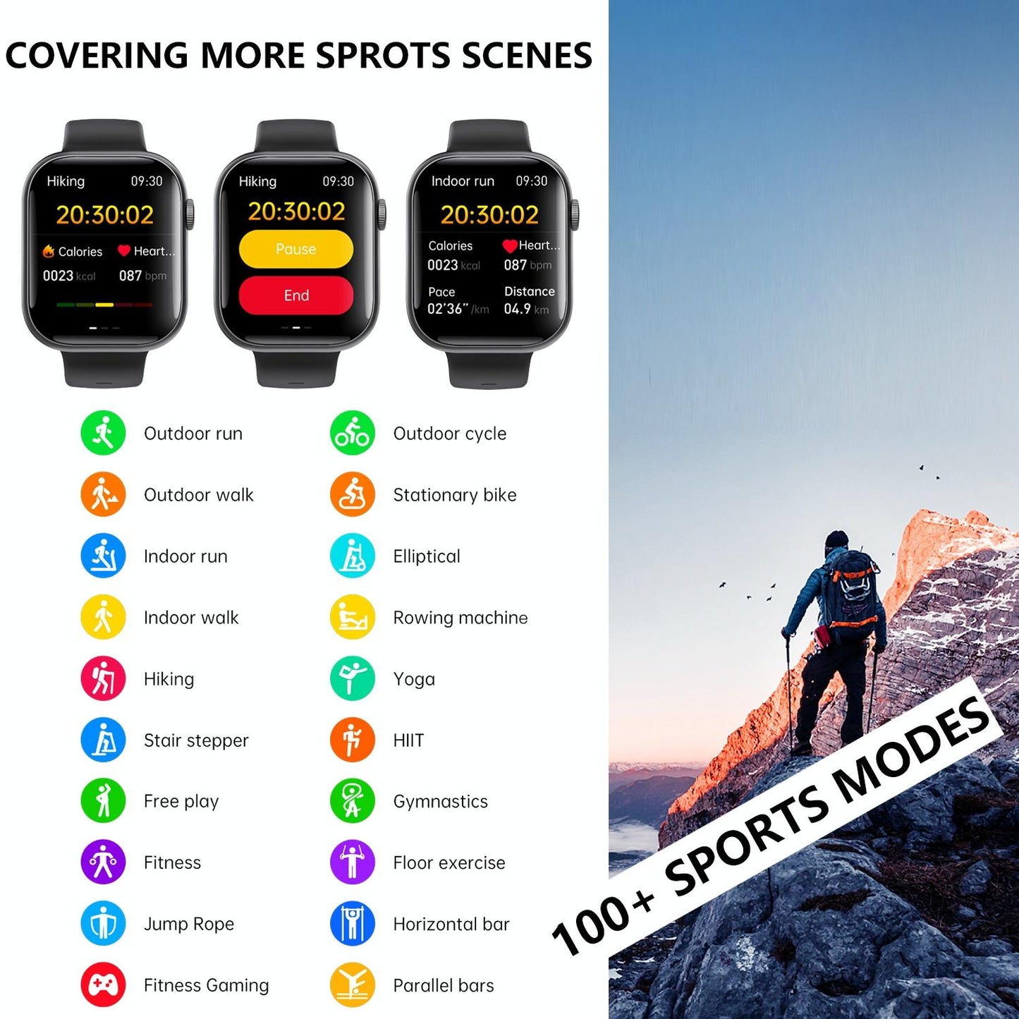 2.1 Inch Screen Smart Watch With Blood Sugar / Blood Oxygen Monitoring / Sos Alarm / 100+ Sports Modes - Black 3-Bead Steel - Black Milan
