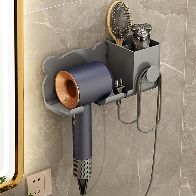 Wall Mounted Holder For Dyson Hair Dryer Bathroom Storage Rack Simple Black - Upgrade Black