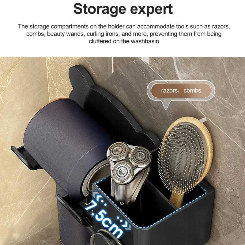Wall Mounted Holder For Dyson Hair Dryer Bathroom Storage Rack Simple Black - Upgrade Black