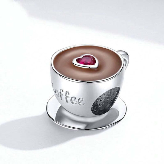 925 Sterling Silver Coffee Cup Beaded Bracelet Charm