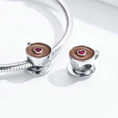 925 Sterling Silver Coffee Cup Beaded Bracelet Charm