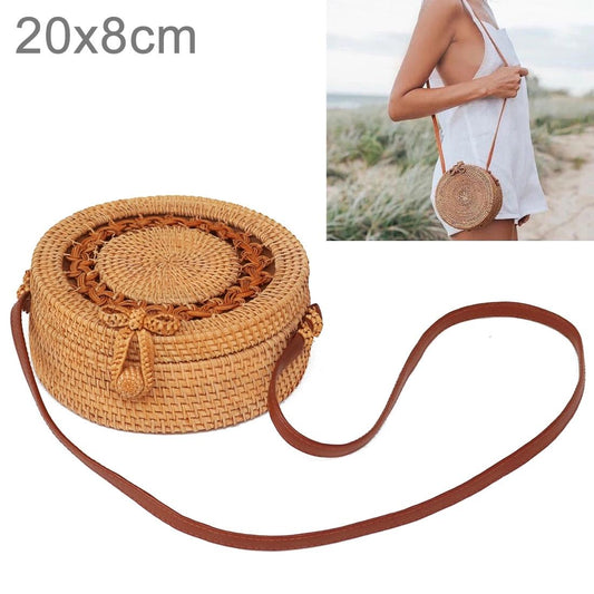 Handmade Sunflower Rattan Bag Vintage Art Beach Diagonal Bag 20X20X8Cm