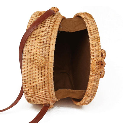 Handmade Sunflower Rattan Bag Vintage Art Beach Diagonal Bag 20X20X8Cm