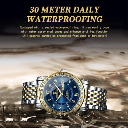 Diamond Dual-calendar Luminous Quartz Watch - B2202 - Full-Gold-Gold