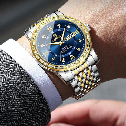 Diamond Dual-calendar Luminous Quartz Watch - B2202 - Full-Gold-Gold