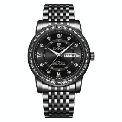 Diamond Dual-calendar Luminous Quartz Watch - B2202 - Full-Gold-Gold