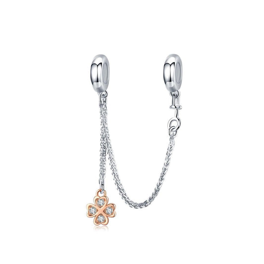 925 Sterling Silver Platinum Plated Clover Safety Chain For Diy Bracelets