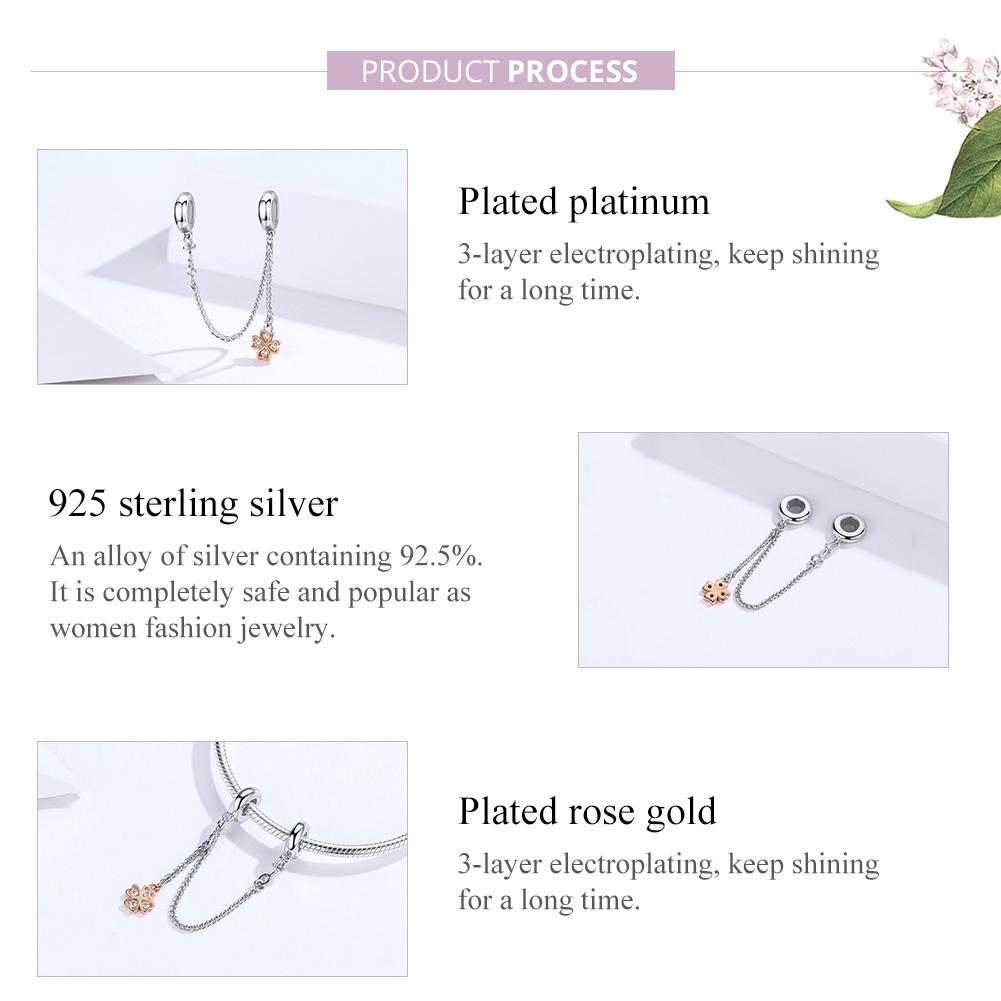 925 Sterling Silver Platinum Plated Clover Safety Chain For Diy Bracelets