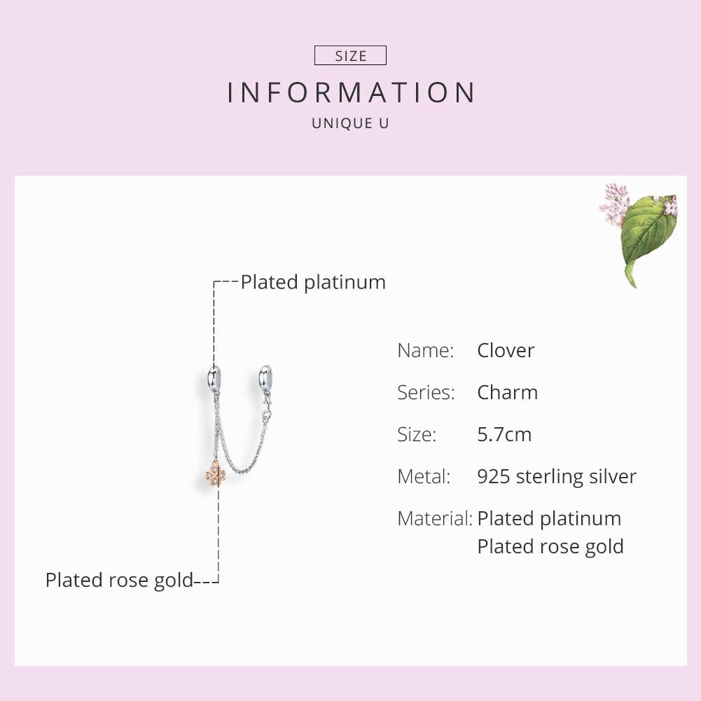 925 Sterling Silver Platinum Plated Clover Safety Chain For Diy Bracelets