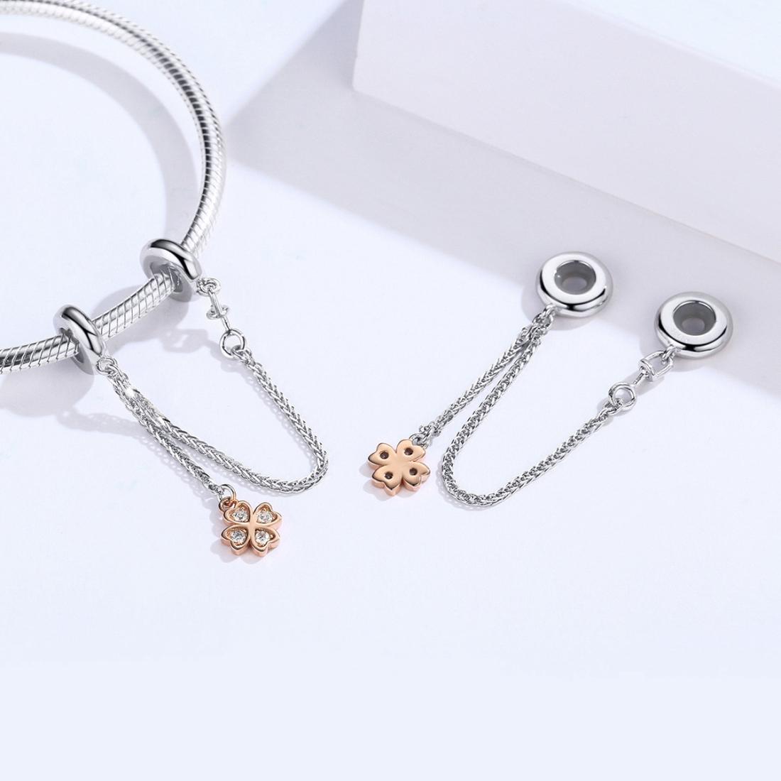 925 Sterling Silver Platinum Plated Clover Safety Chain For Diy Bracelets