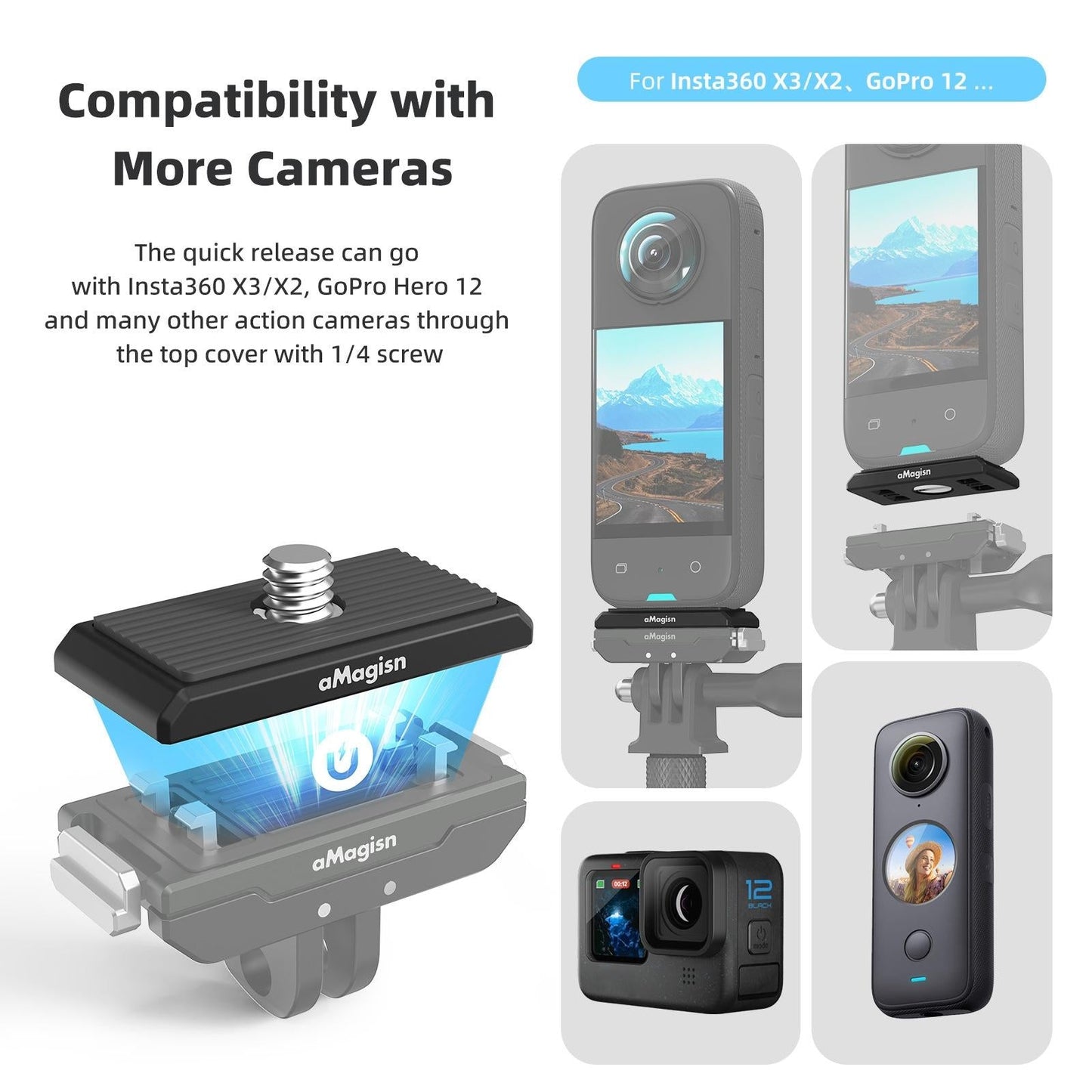 Metal Magnetic Quick Release Top Cover for Insta360 Ace / Pro / X3 / X2 / Gopro Hero12