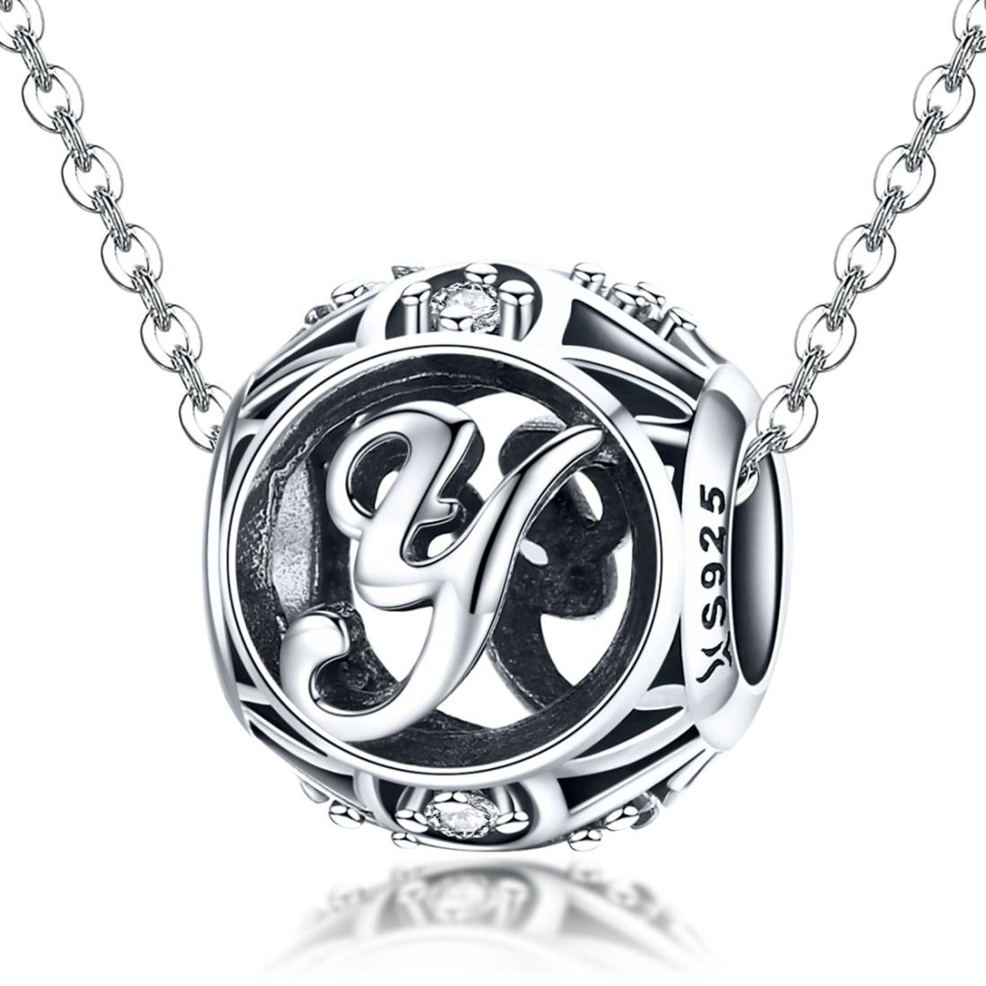 925 Sterling Silver Personalized Letter Beads For Diy Bracelets & Necklaces Style - Y