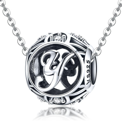 925 Sterling Silver Personalized Letter Beads For Diy Bracelets & Necklaces Style - Y