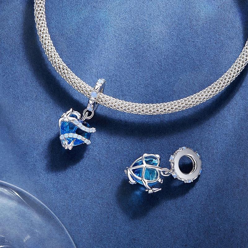 925 Sterling Silver Blue Magic Heart Necklace Pendant