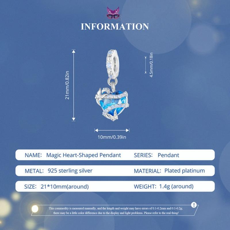 925 Sterling Silver Blue Magic Heart Necklace Pendant