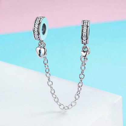 925 Sterling Silver Stackable Heart Pendant Safety Chain In