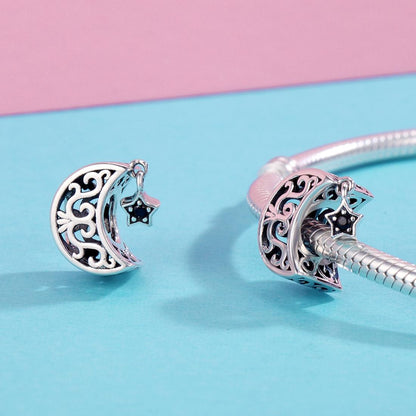 925 Sterling Silver Diy Star & Moon Bead
