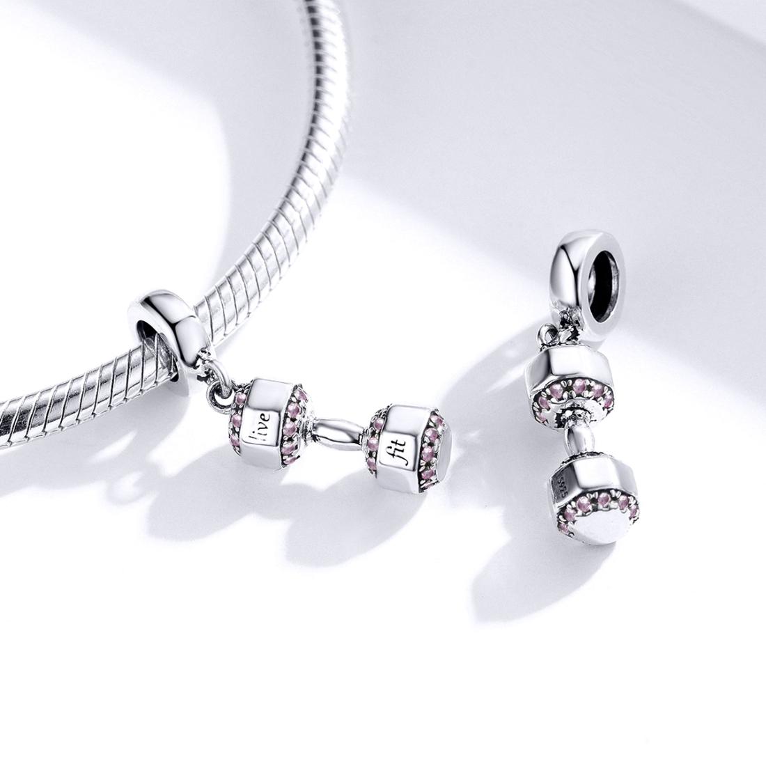 925 Sterling Silver Fitness Dumbbell Pendant For Diy Bracelets