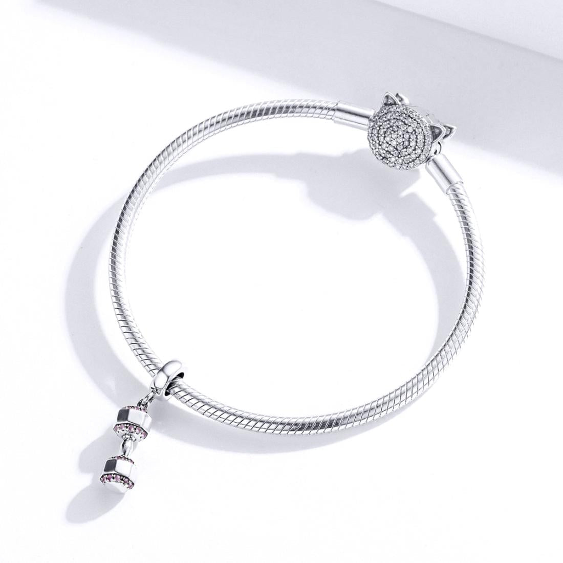 925 Sterling Silver Fitness Dumbbell Pendant For Diy Bracelets