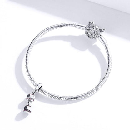 925 Sterling Silver Fitness Dumbbell Pendant For Diy Bracelets