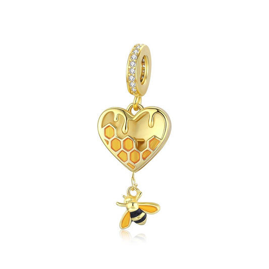 925 Sterling Silver Heart Honeycomb Bee Pendant For Bracelet Or Necklace
