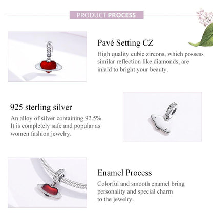 925 Sterling Silver Red Love Planet Pendant For Diy Bracelets