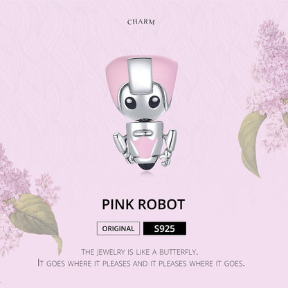 925 Sterling Silver Pink Robot Beads For Diy Bracelets & Necklaces
