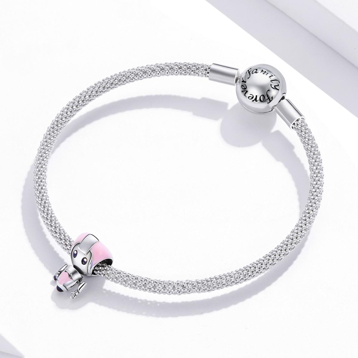 925 Sterling Silver Pink Robot Beads For Diy Bracelets & Necklaces