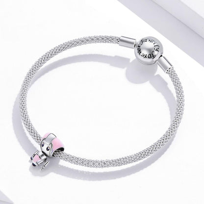 925 Sterling Silver Pink Robot Beads For Diy Bracelets & Necklaces