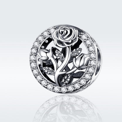 925 Sterling Silver Rose Beaded Bracelet Charm