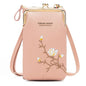 Black Embroidered Single Shoulder Phone Bag Wallet - Pink