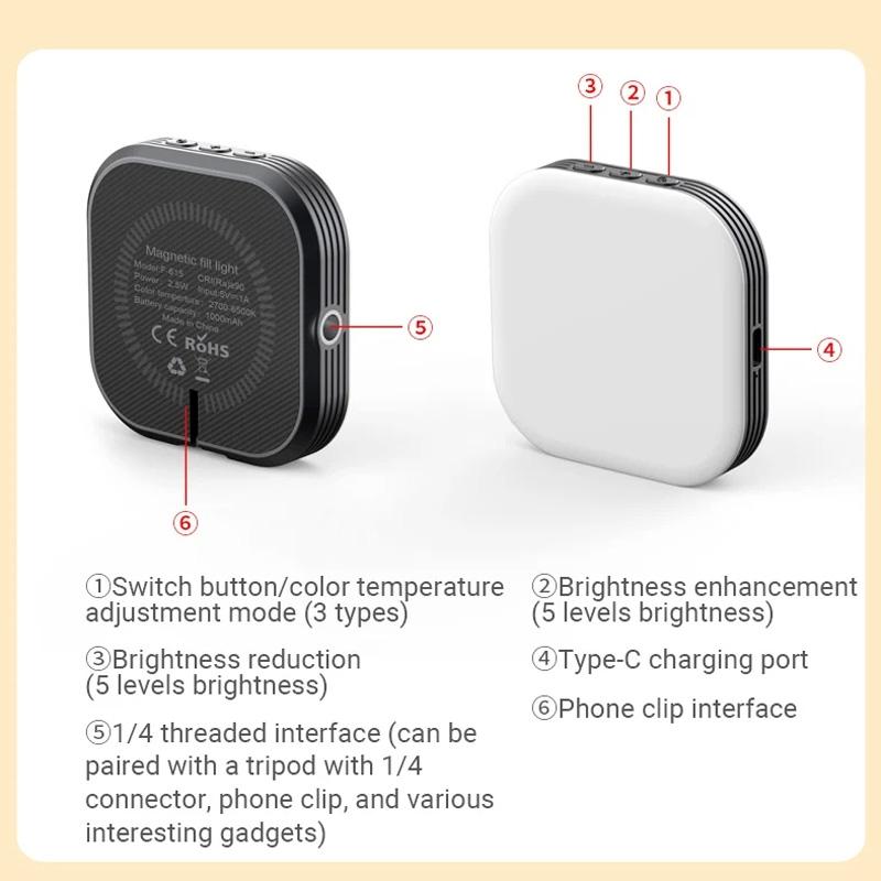 Rechargeable Mini Magnetic Selfie Light - Tri-colour Temperature