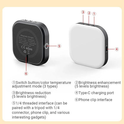 Rechargeable Mini Magnetic Selfie Light - Tri-colour Temperature