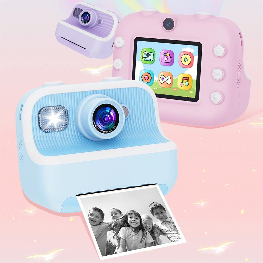 Blue Children'S Thermal Camera With Dual-Camera 1080P Hd 2400W Pixel 2.4-Inch Display - Purple+32Gb