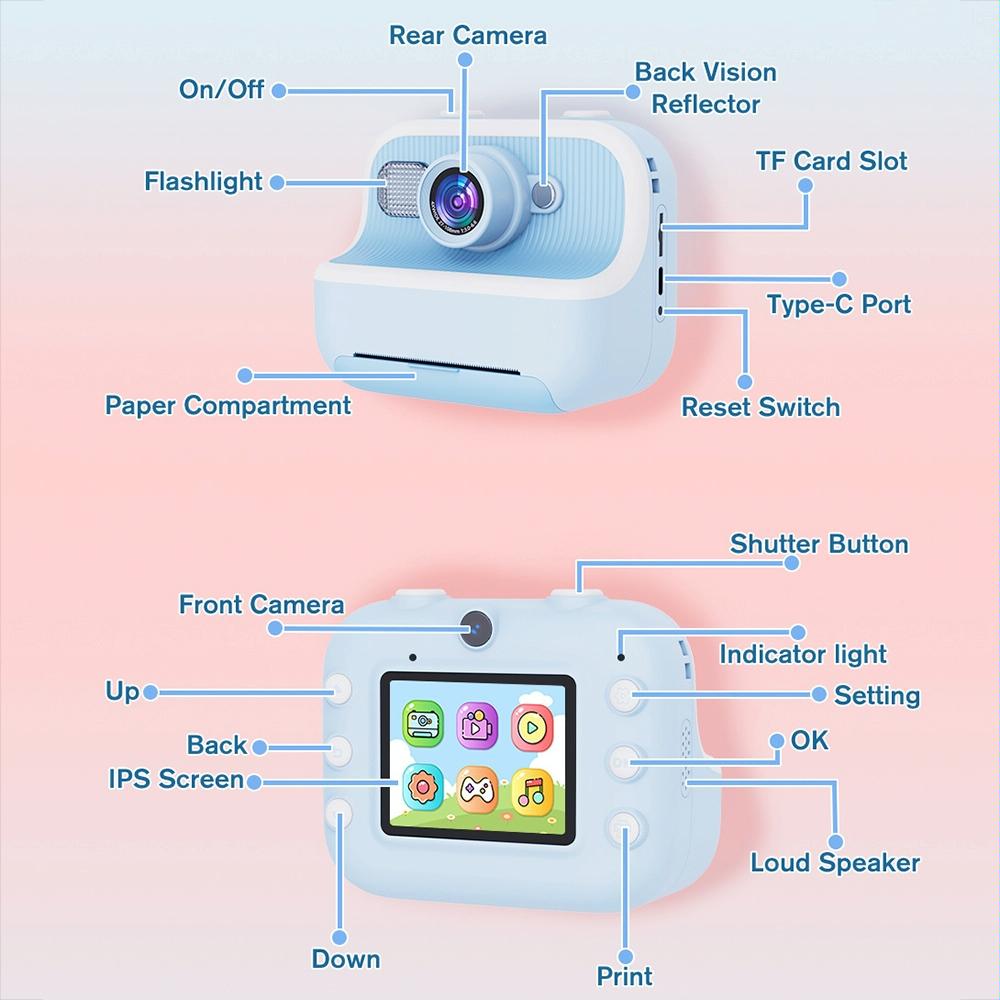 Blue Children'S Thermal Camera With Dual-Camera 1080P Hd 2400W Pixel 2.4-Inch Display - Purple+32Gb