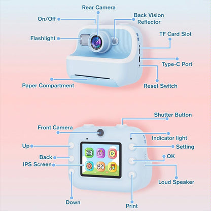 Blue Children'S Thermal Camera With Dual-Camera 1080P Hd 2400W Pixel 2.4-Inch Display - Purple+32Gb