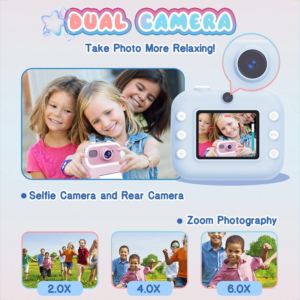 Blue Children'S Thermal Camera With Dual-Camera 1080P Hd 2400W Pixel 2.4-Inch Display - Purple+32Gb
